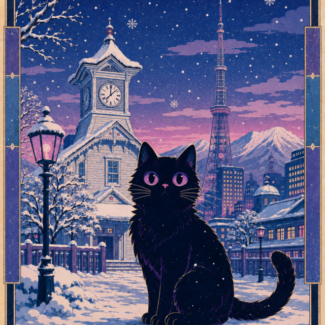 Midnight Cat Clocktower Graphic Tee